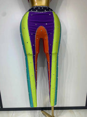 Pamela Sparkly Rhinestones Colorful Top and Pants Two-Piece Set