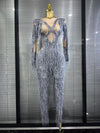 Aleah long sleeve high-stretch fringe bodycon jumpsuit with a figure-hugging silhouette and statement fringe detailing