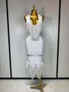 Christine deep V-neck fringe bodycon midi bandage dress with fitted silhouette for birthdays and parties
