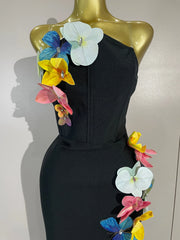 Ness 3D flower backless side slit bodycon bandage gown for women. Elegant party dress for prom, birthdays, and evening events.