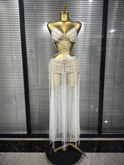 Nadia white sexy hollow out laced-up bodycon maxi dress for evening party and celebration styling