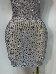 Carole luxury sparkly rhinestone sexy mesh see through short dress