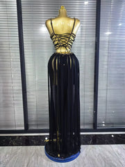 Chantelle golden sequin mesh see-through V-neck maxi dress for evening and formal party styling