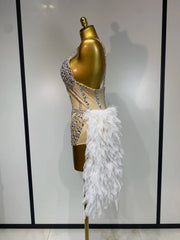 Sheree sheer mesh bodysuit featuring sparkling diamond-like embellishments for dance and stage performances