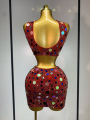 Selene rhinestone sequin sexy two piece set dress with sparkling rhinestones and sequins for women.