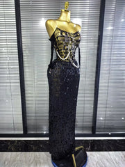 Tamara sequin off-shoulder hollow-out bodycon maxi dress with high-stretch fabric and a glamorous figure-hugging silhouette
