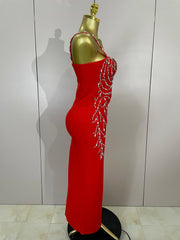 Tahlia sexy backless red beading long bodycon bandage dress with bead embellishments and slim-fit silhouette.