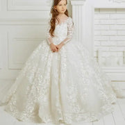 Luxurious Ivory Flower Girl Dress: Lace Floral Appliques, Long Sleeve