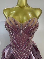Victoria strapless sheer mesh bodycon dress with sparkling leaf embellishments