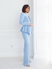 Women's Celestial Peplum Blazer with High Waisted Straight Pants