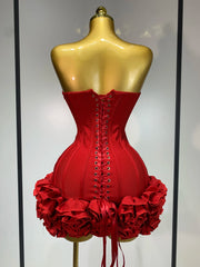 Envious Designs Mina sexy strapless backless flower embellished mini bandage dress for birthday and cocktail party styling