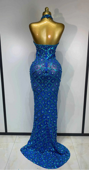 Kate Sparkly Rhinestone Backless Mesh Long Dress