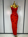 Kiara strapless backless red flower midi bandage dress – sexy elegant prom dress for women.