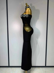 Women Celebrity Sexy Diamonds Crystal Off Shoulder Maxi Long Bodycon Bandage Dress 2025 Elegant Evening Club Party Luxury Dress