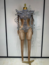 Quincey women's rhinestone jumpsuit with matching gloves for party and stage performance
