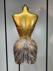 Ayah strapless rhinestone mini dress sexy sparkly short party dress for women.