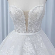 Elegant Open Back Tulle Ball Gown Wedding Dress