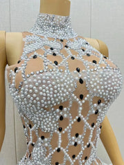 Teyana handmade shining rhinestone pearl feather lace prom gown for women.