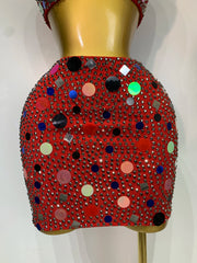 Selene rhinestone sequin sexy two piece set dress with sparkling rhinestones and sequins for women.