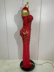 Mermaid satin wedding dress with deep V neckline and detachable train