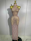 Lauren Pink Diamond Mesh See Through Evening Gown