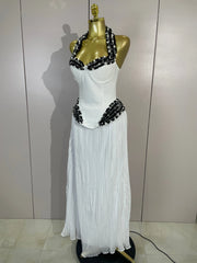 Betty pearl sequin halter bandage maxi dress featuring intricate beading and a glamorous figure-hugging silhouette