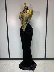 Envious Designs Camilla sparkly rhinestone velvet maxi long dress for woman sexy backless styling
