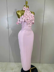 Laiza Sexy Halter Backless Flower Bandage Bodycon Maxi Dress for Women