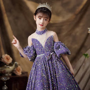 Wine Red Sequin Flower Girl Mermaid Dress: Long Puffy Formal