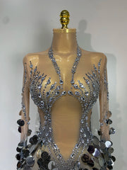 Envious Designs Aubrey sexy long sleeve sequin diamond maxi long dress for evening gala styling