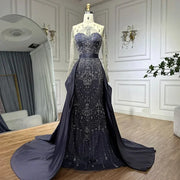 2025 Elegant Crystal Beaded Evening Gown With Overskirt