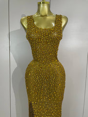 Rhonda sexy sparkle diamonds mesh see through evening maxi dress for women party night out