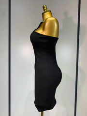 Nyra backless black bandage mini dress featuring a bodycon fit and hand-applied sparkly diamond embellishments.