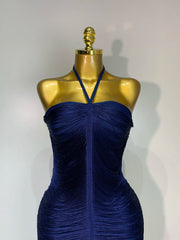 Victoria tassel split halter bodycon dress for women. Elegant luxury outfit for weddings, birthdays, and evening parties.