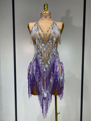 Mannequin Wearing a Luxury Rhinestone Tassel Sexy Sparkly Birthday Dress with Crystal Fringe and Bodycon Silhouette, Styled for Glamorous Celebrations