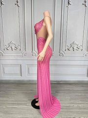 Elegant formal prom dress with sparkling rhinestones and a tasteful high split. Maya luxury evening gown.