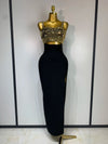 Jada sleeveless square-neck gold sequin bodycon dress with shimmering gold details.