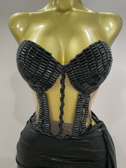 Khloe black sparkly rhinestone two piece mini dress sexy bodycon outfit for birthday party and club wear