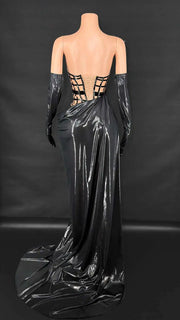 Lyra sexy mesh see-through top skirt long gloves prom set elegant gown.