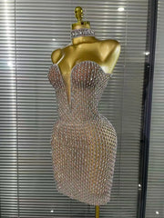 Mea crystal mesh halter off shoulder bodycon mini dress for women. Sparkly party outfit for birthdays and evening events.