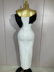 Samantha elegant sexy off shoulder ruched beaded patchwork bodycon long bandage dress for women party evening