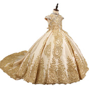 Golden Cap Sleeve Flower Girl Pageant Dress