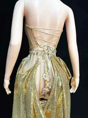 Khloe Slit gold Evening Dress