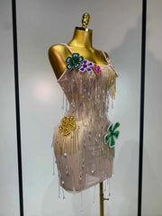 Janine Sparkly Rhinestone & Pearl Two-Piece Set for Women | Sexy Transparent Top and Mini Skirt Party Outfit