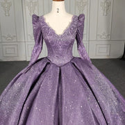 Purple V-neck Lace Quinceanera Dress