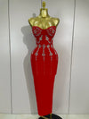 Strapless sparkly diamond long bodycon bandage dress for women, luxury evening and birthday wear.