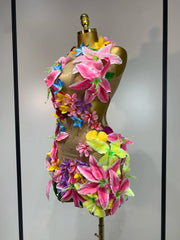 Envious Designs Samantha colorful flowers sleeveless sexy mesh see through mini dress for birthday party styling