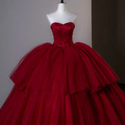 Shiny Red Organza Quinceañera Dress