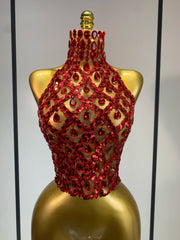 Kiara sparkly rhinestone mesh transparent top for women, sexy see-through party wear, nightclub stage performance outfit