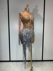 Tiffany sparkly rhinestone tassel mini dress for luxury birthday parties and evening events